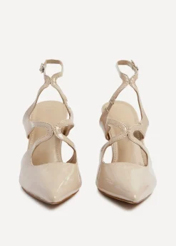 Linzi Sammi Sand Faux Patent Caged Upper Court Heel