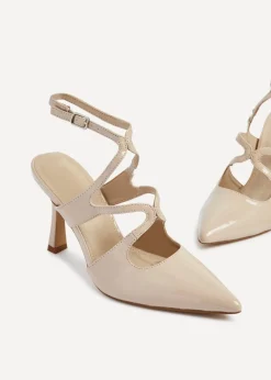 Linzi Sammi Sand Faux Patent Caged Upper Court Heel