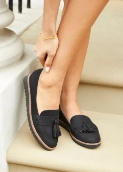 Linzi Samson Black Nubuck Classic Slip On Loafer