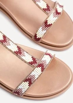 Linzi Sandie Pink Faux Leather T Bar Embellished Flat Sandals