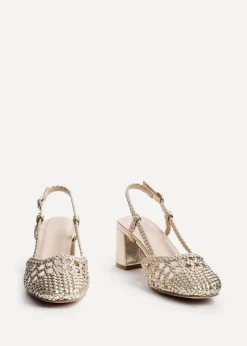 Linzi Sandria Gold Faux Leather Hand Woven Court Heels
