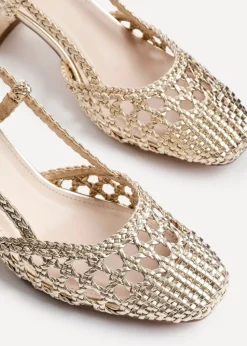 Linzi Sandria Gold Faux Leather Hand Woven Court Heels