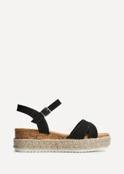 Linzi Sarelli Wide Fit Black Nubuck Cork Flatform