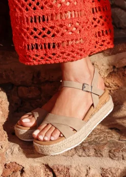 Linzi Sarelli Wide Fit Taupe Nubuck Cork Flatform