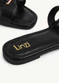 Linzi Sasha Black Faux Leather Slider Sandal