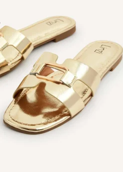 Linzi Sasha Gold Faux Leather Slider Sandal