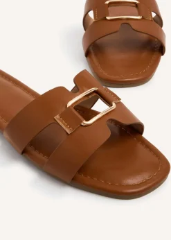 Linzi Sasha Tan Faux Leather Slider Sandal