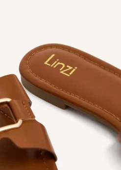 Linzi Sasha Tan Faux Leather Slider Sandal