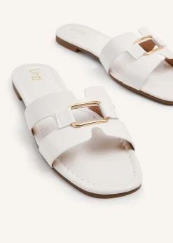 Linzi Sasha White Faux Leather Slider Sandal
