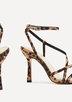 Linzi Savannah Leopard Print Faux Suede Strappy Stiletto High Heel