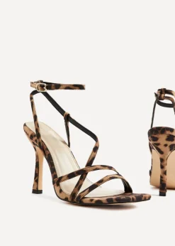 Linzi Savannah Leopard Print Faux Suede Strappy Stiletto High Heel
