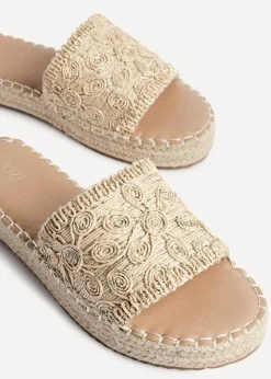 Linzi Savvy Gold Woven Flat Slider Sandal