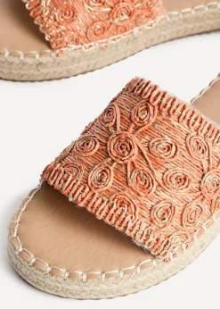 Linzi Savvy Orange Woven Flat Slider Sandal