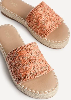 Linzi Savvy Orange Woven Flat Slider Sandal