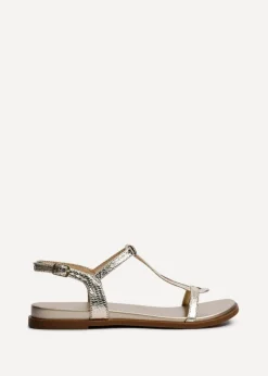 Linzi Saylor Gold Faux Leather Textured T Bar Sandals