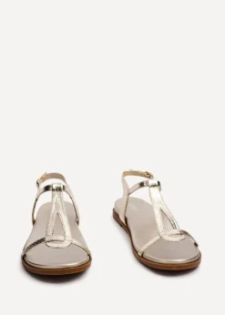Linzi Saylor Gold Faux Leather Textured T Bar Sandals