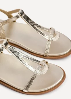 Linzi Saylor Gold Faux Leather Textured T Bar Sandals