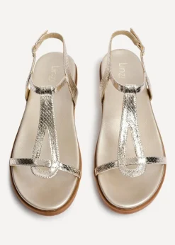 Linzi Saylor Gold Faux Leather Textured T Bar Sandals