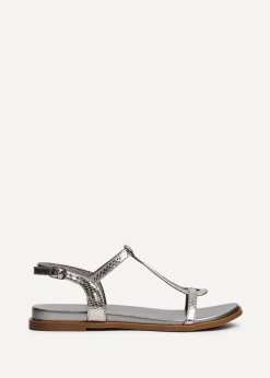 Linzi Saylor Pewter Faux Leather Textured T Bar Sandals