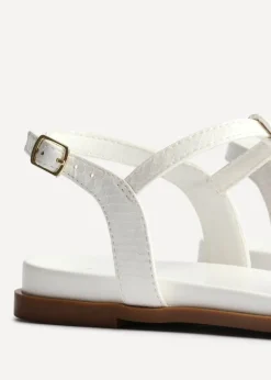 Linzi Saylor White Faux Leather Textured T Bar Sandals