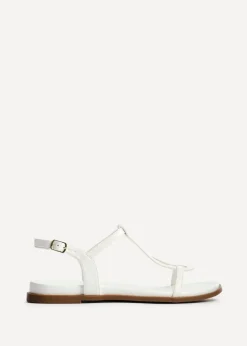 Linzi Saylor White Faux Leather Textured T Bar Sandals