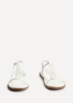 Linzi Saylor White Faux Leather Textured T Bar Sandals