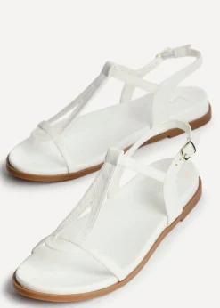 Linzi Saylor White Faux Leather Textured T Bar Sandals
