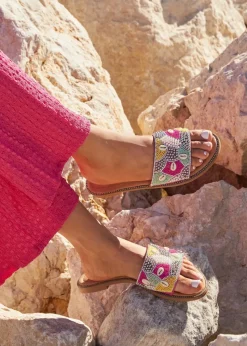 Linzi Seanna Fuchsia and Yellow Embellished Shell Slider