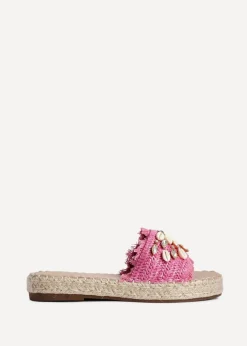 Linzi Seaside Pink Raffia Shell Embellished Flat Slider