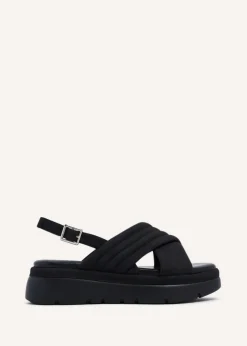 Linzi Shae Black Faux Nubuck Padded Crossover Flatform Sandals
