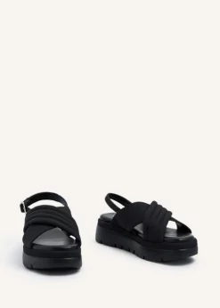 Linzi Shae Black Faux Nubuck Padded Crossover Flatform Sandals