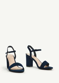 Linzi Skyline Navy Faux Suede Open Back Barely There Block Heeled Sandal