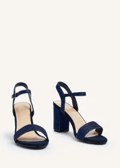 Linzi Skyline Navy Glitter Open Back Barely There Block Heeled Sandal