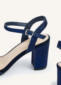 Linzi Skyline Navy Glitter Open Back Barely There Block Heeled Sandal