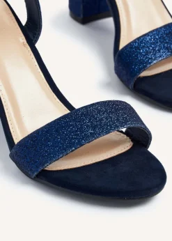 Linzi Skyline Navy Glitter Open Back Barely There Block Heeled Sandal