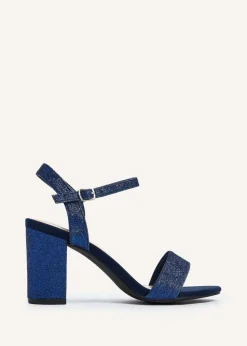 Linzi Skyline Navy Glitter Open Back Barely There Block Heeled Sandal