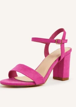 Linzi Skyline Pink Faux Suede Open Back Barely There Block Heeled Sandal