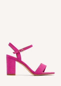 Linzi Skyline Pink Faux Suede Open Back Barely There Block Heeled Sandal