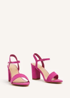 Linzi Skyline Pink Faux Suede Open Back Barely There Block Heeled Sandal