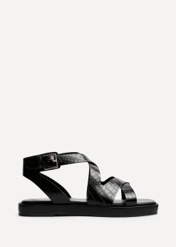 Linzi Soho Black Faux Croc Patent Leather Strappy Sandals