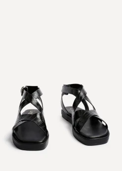 Linzi Soho Black Faux Croc Patent Leather Strappy Sandals