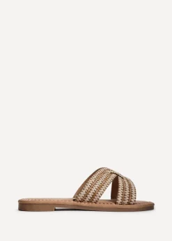 Linzi Solar Sand Raffia Link Design Flat Slider Sandal