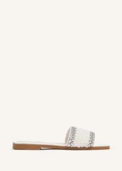 Linzi Stassie White Pearl Embellished Flat Sandals