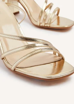 Linzi Status Gold Faux Leather Crossover Block Heeled Sandal
