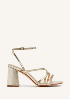 Linzi Status Gold Faux Leather Crossover Block Heeled Sandal