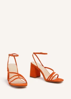 Linzi Status Orange Faux Suede Crossover Block Heeled Sandal