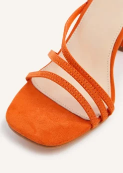 Linzi Status Orange Faux Suede Crossover Block Heeled Sandal