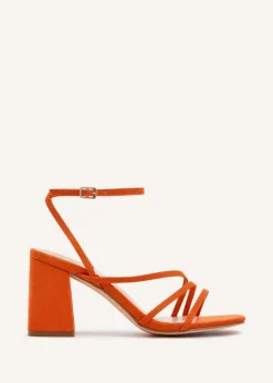 Linzi Status Orange Faux Suede Crossover Block Heeled Sandal