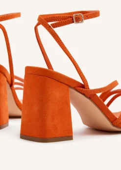 Linzi Status Orange Faux Suede Crossover Block Heeled Sandal
