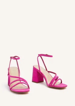 Linzi Status Pink Faux Suede Crossover Block Heeled Sandal